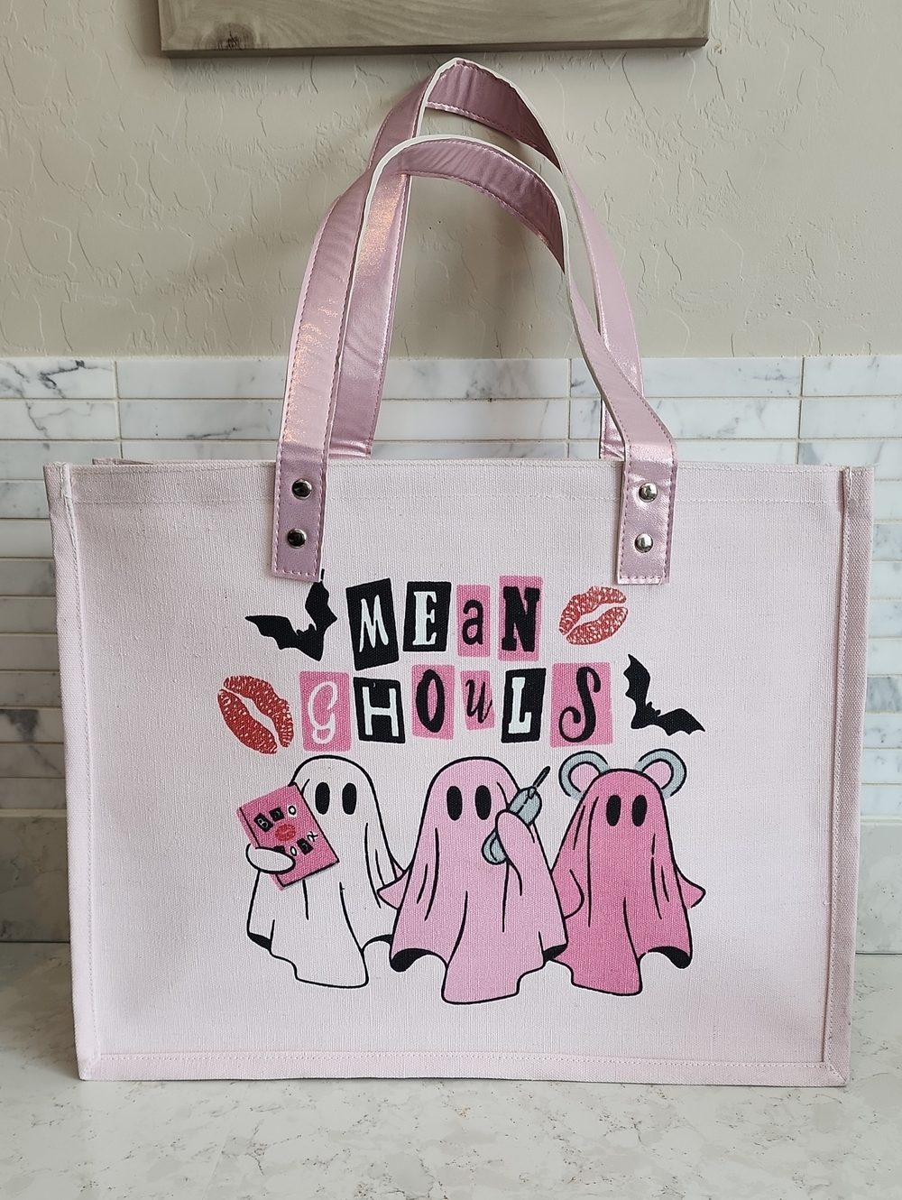 Pink Mean Ghouls Canvas Tote Bag